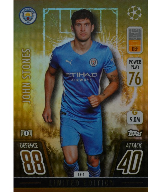Topps Match Attax Champions League 2021/2022 GOLD Limited Edition John Stones (Manchester City)